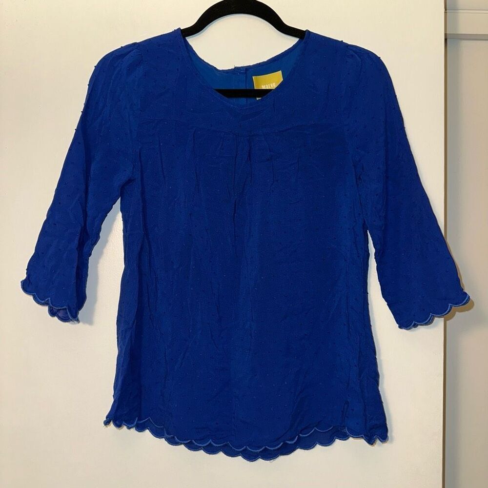 Anthropologie Maeve Women’s Royal Blue Textured 3/4 Sleeve Blouse Size 2 EUC